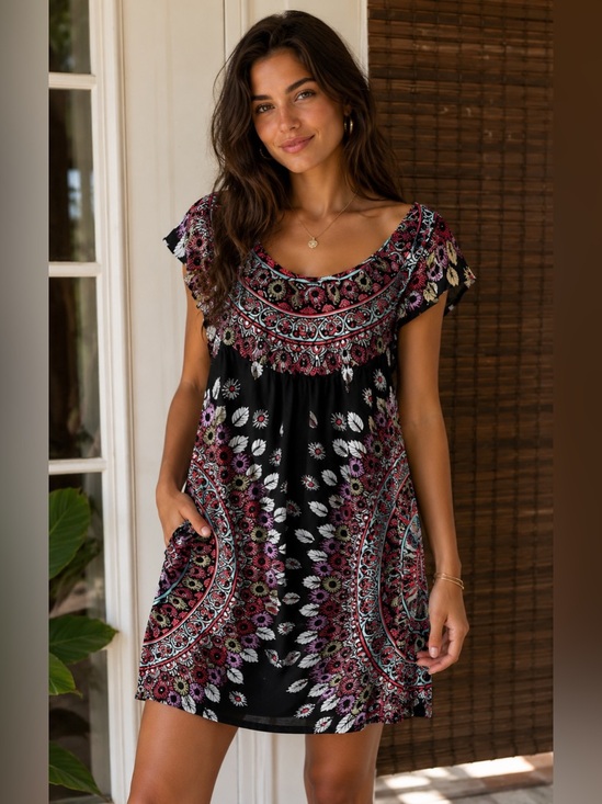Bisou Bisou Dresses & Skirts - Bisou Bisou Black Midi Dress with Teal, Red and Pink Floral Print, nwt, sz 8